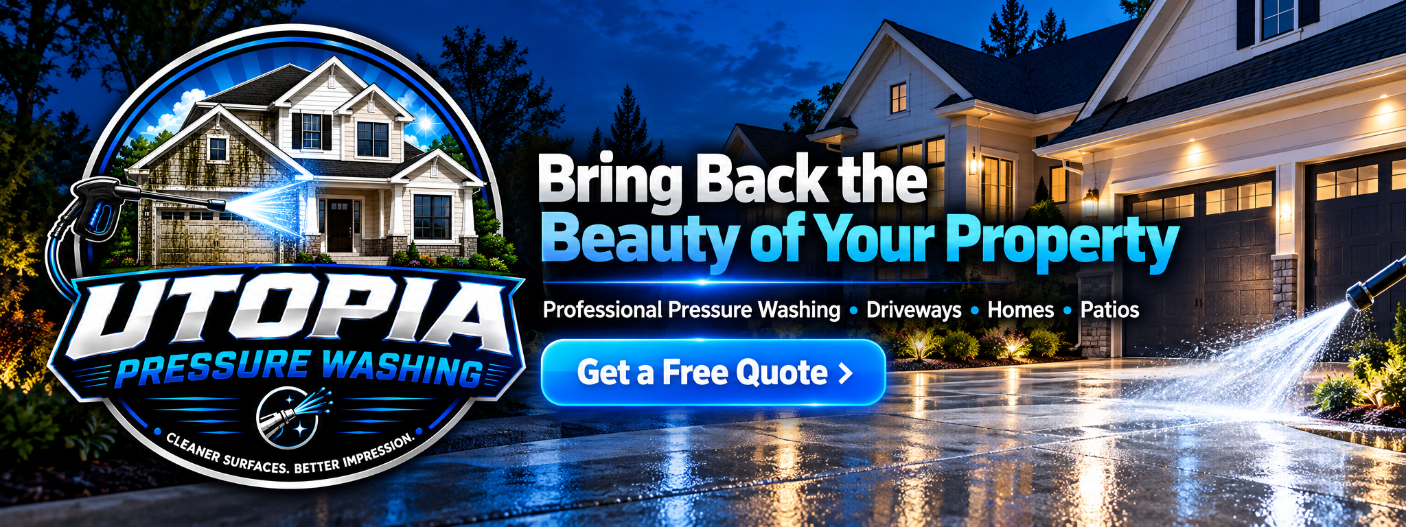 Utopia Pressure Washing - Bring back the beauty of your property. Professional pressure washing for driveways, homes, and patios. Get a free quote.